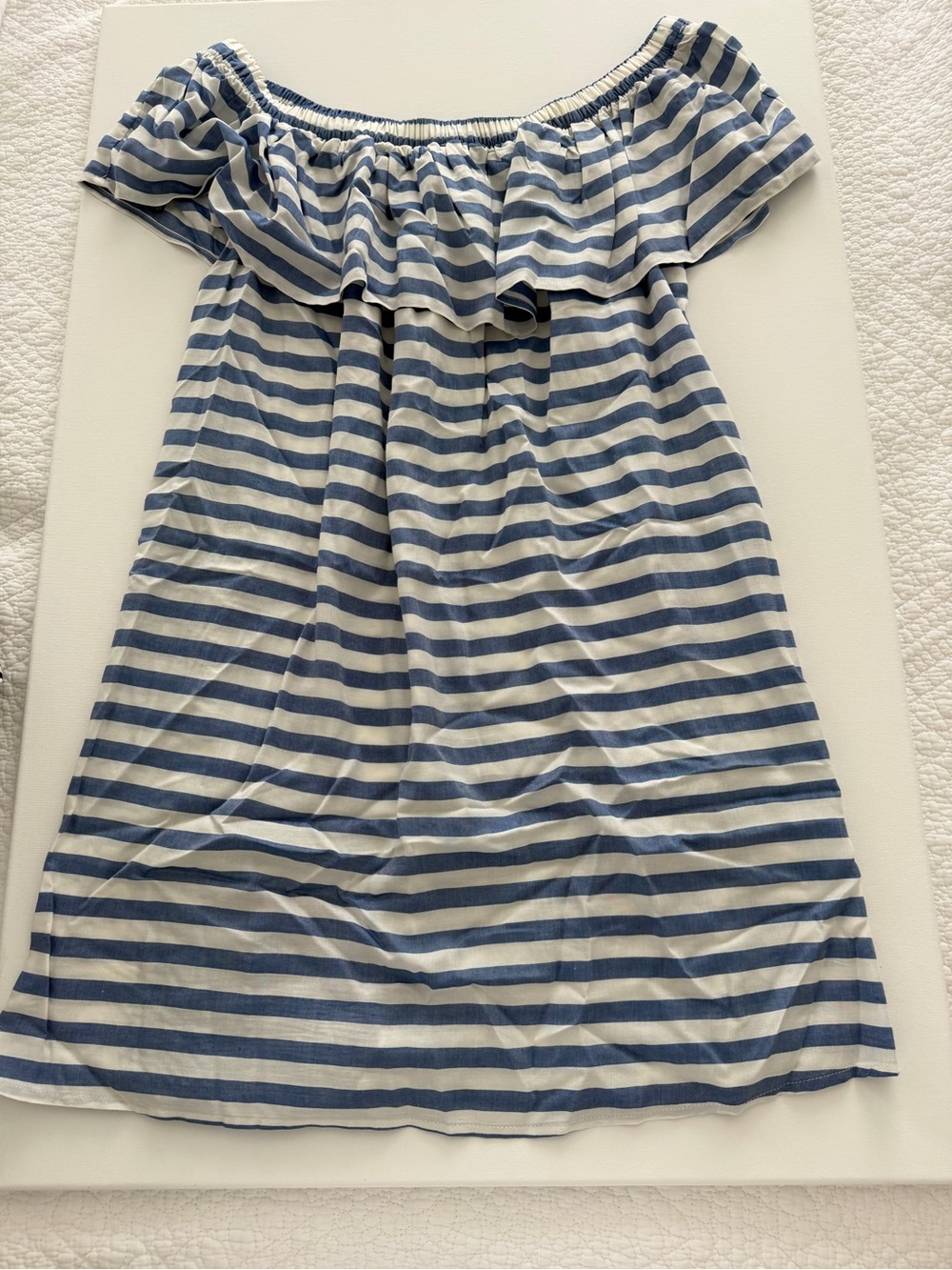 Forever 21 Blue and White Striped Off-Shoulder Dress
